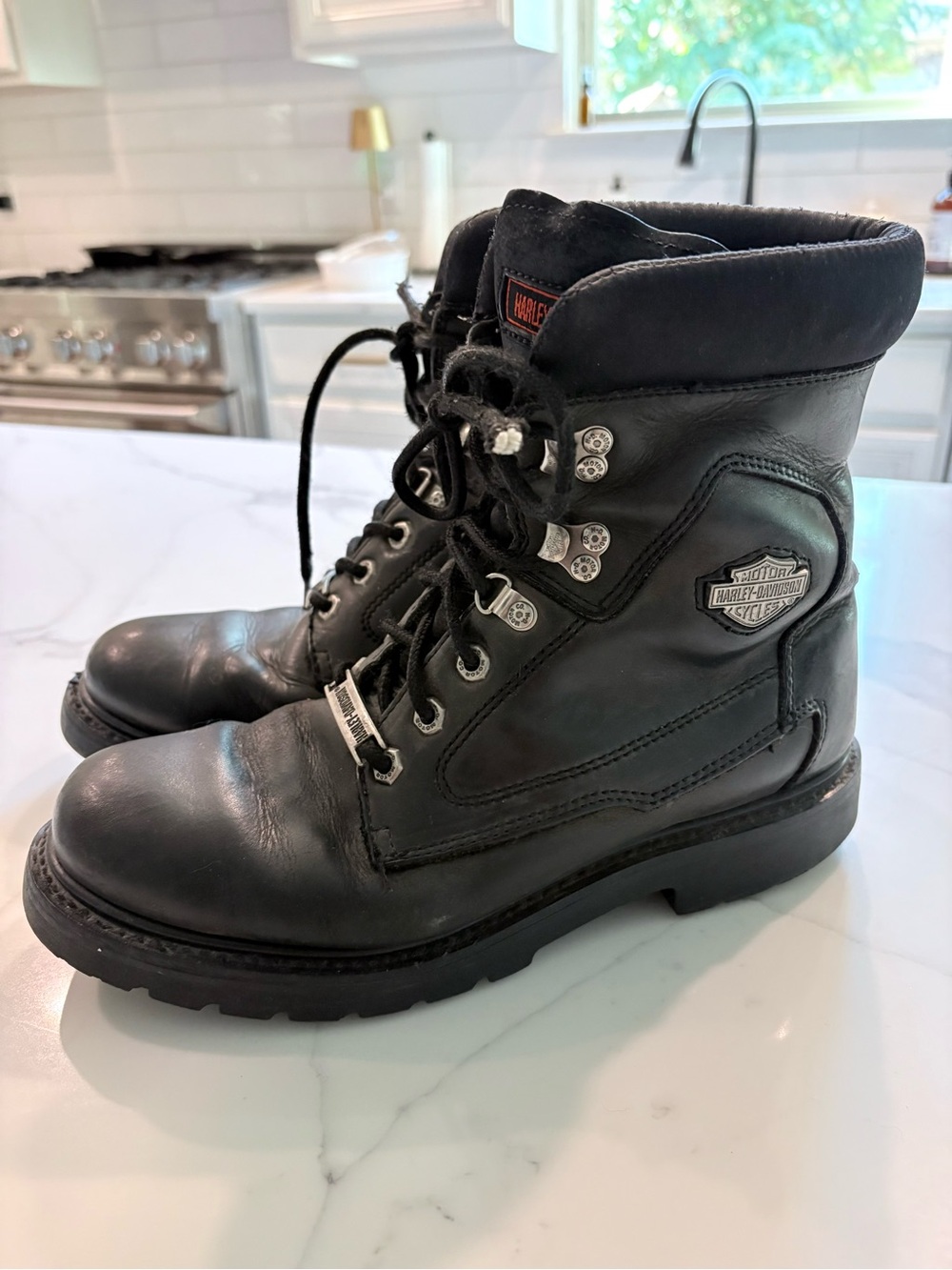 Harley-Davidson Black Leather Lace-Up Riding Boots